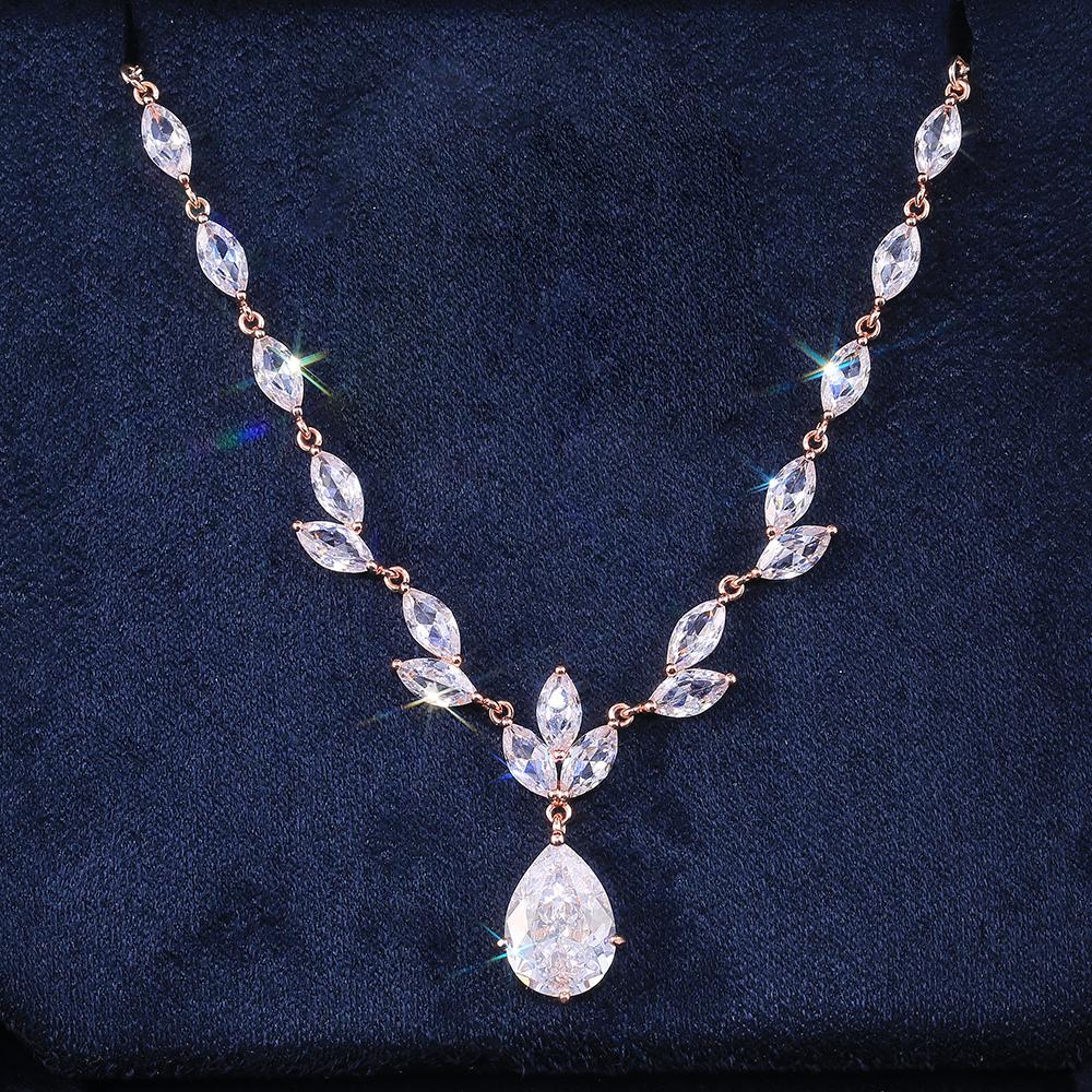 Huitan Fashion Necklace/Earring Jewelry Set Women Wedding Party High Quality Gorgeous Pear Shape Shiny Zircon Valentines Gift