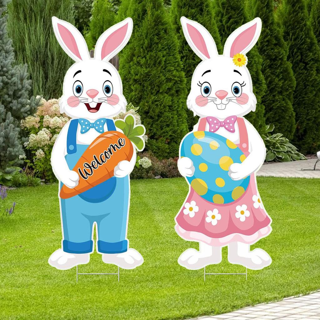 Пасхальные украшения для улицы, 32-дюймовый пасхальный кролик и табличка с изображением яичного двора с металлическими кольями, большой декор в виде счастливого кролика