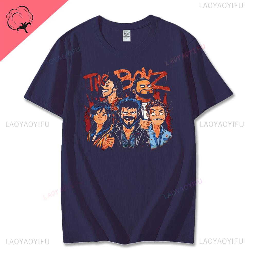 Винтажная футболка с принтом музыкальной группы Gorillaz PUNK ROCK Мужская Женская Летняя 90-х Круглый вырез Хлопок Короткий рукав Футболки Одежда Y2K Футболка