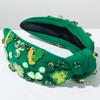 Women's Saint Patrick's Day Fashion White Green Fabric Clover Hair Accessories Rhinestone Headband Hat Accessories for Holidays