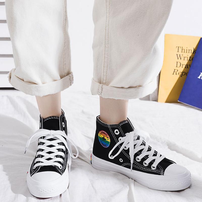 Женские парусиновые кроссовки Rainbow High Top парусиновые туфли Модные летние кроссовки Женские кроссовки Вулканизированная обувь Плоские туфли Белые туфли