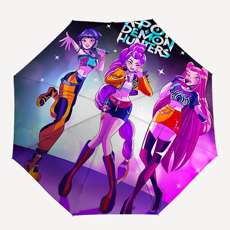 1 шт. K-POP hunter X Автоматический складной зонт-трость с удобной трехскладной конструкцией, 8 металлических спиц - для улицы, на каждый день, в поездку A42