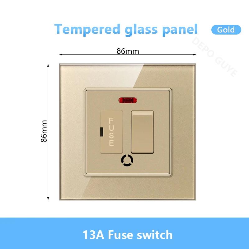 86 Тип UK 13A Переключатель с предохранителем Электрический выключатель Световые шпоры Неоновый черный Белый серый Закаленное стекло Предохранитель 13A Настенный выключатель Панель