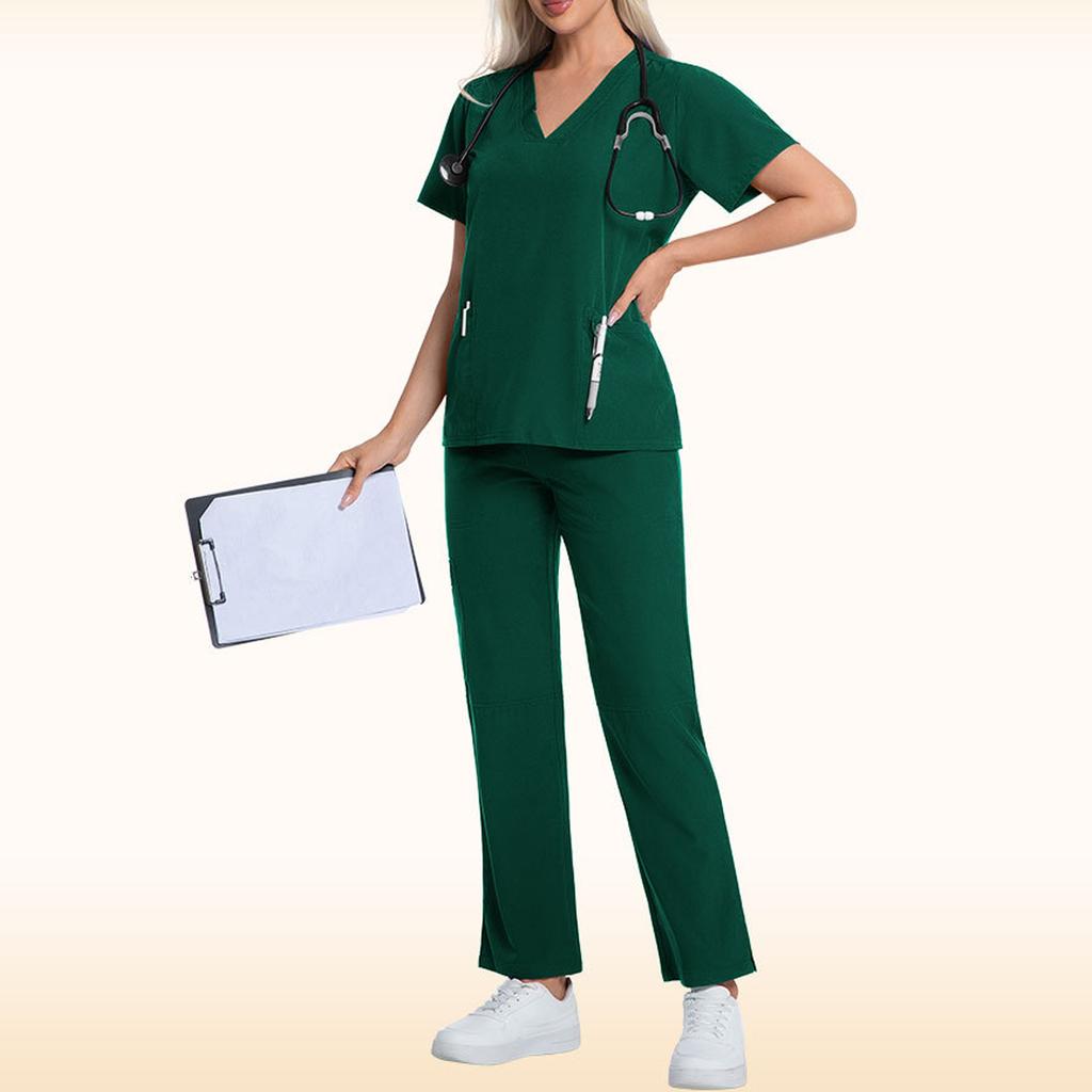 Ladies' Comfortable And Casual Solid Color Short Sleeved Pants Protective Suit Set