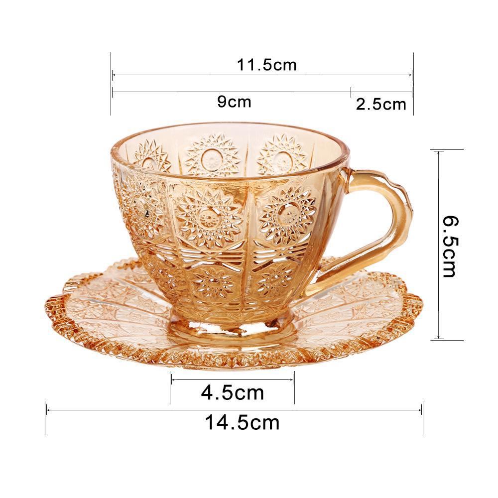 Стеклянная чашка в стиле ретро в стиле подсолнечника, кофейная чашка, блюдо, набор из двух предметов, стеклянная чашка для послеобеденного чая, кофейная чашка