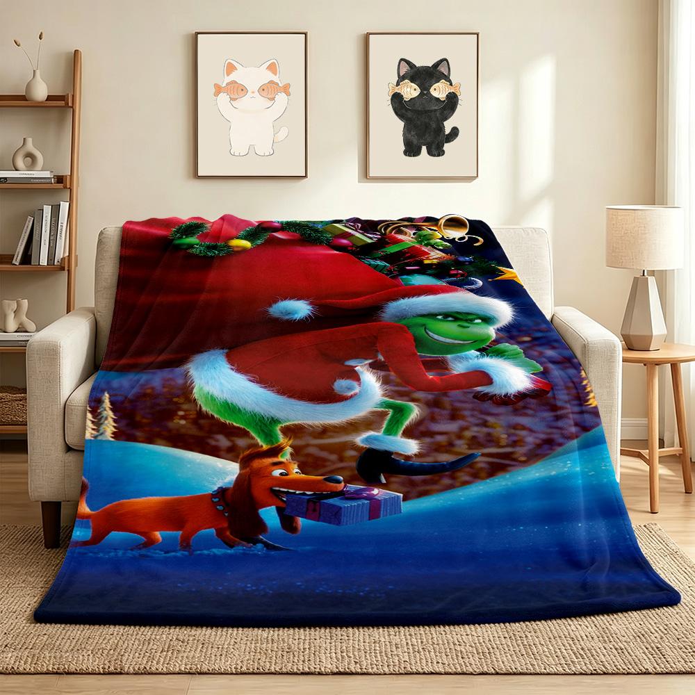 Christmas Grinch Flannel Blanket Throw Blanket Soft Warm Sofa Bed Camping Home Decor Unique Christmas Gift C9211441