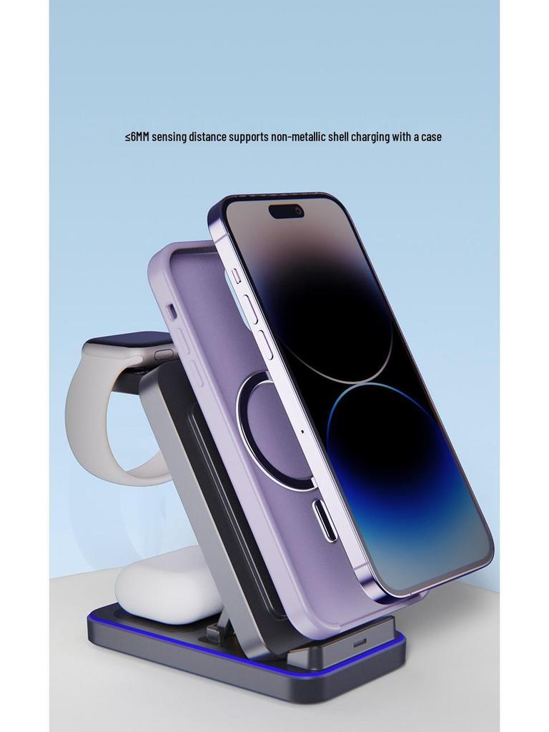 Складное беспроводное зарядное устройство 3-в-1: Идеально для телефонов Apple, Huawei, Xiaomi. Идеально подходит как для офисного, так и для домашнего использования.