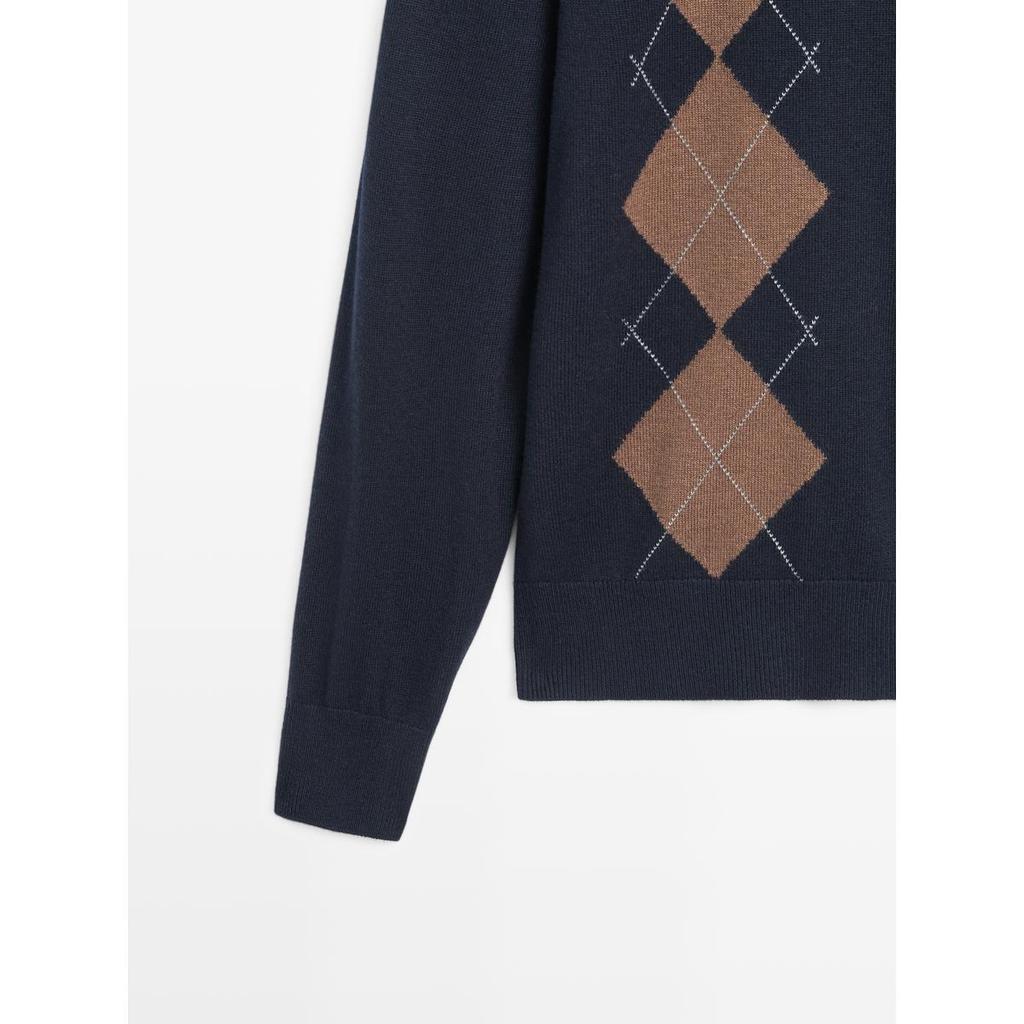 Кардиган Massimo Dutti с ромбовидным узором, смесовая шерсть