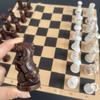 Big Vintage Chess 3D Qing Army Pieces Leather Chessboard Gypsum + Resin Pieces Game Box 40*19Cm/15.7*7.5 Inch