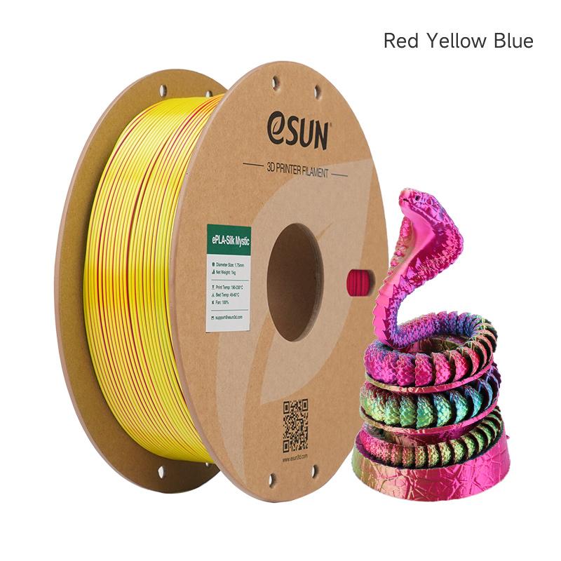 Filament для 3D-принтера ESUN PLA-Silk Mystic, 3 цвета, переплетенный градиент, 1,75 мм, пластиковый стержень, 1 кг, для FDM-печати, шелковистая блестящая текстура