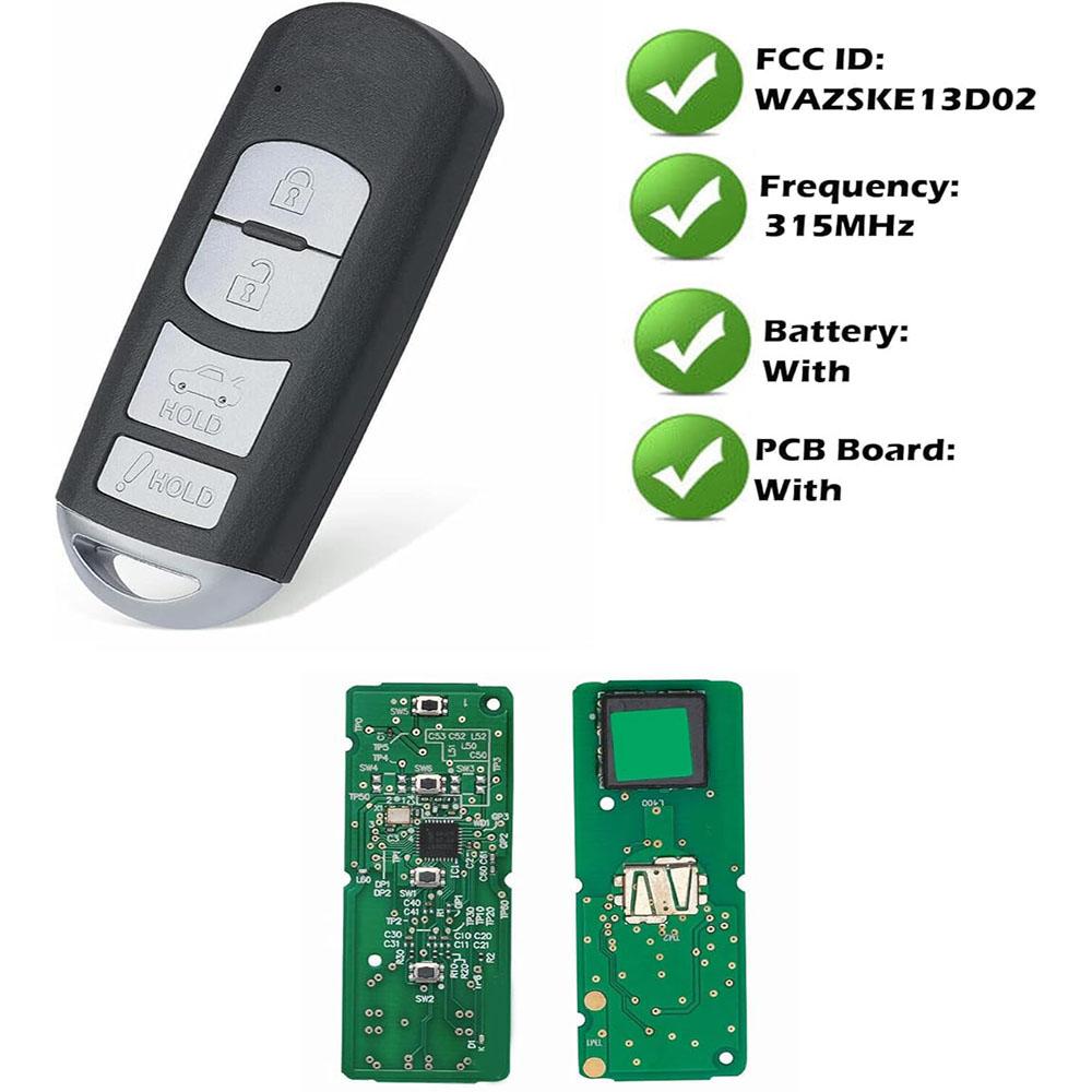 2x Смарт-ключ-брелок с дистанционным управлением для автомобиля, 4 кнопки WAZSKE13D01 для Mazda 3 6 2014-2018