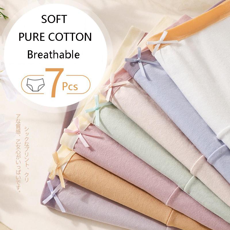 7Pcs Cotton Panties Women Breathable Underwear Cute Bow Girls Briefs Low Waist Ladies Lingeries