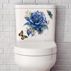 Romantic Blue Rose Butterfly Flowers Toilet Lid Decals Self-adhesive Bathroom Decoration Removable Wall Stickers