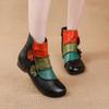 New Low-heeled Beef Tendon Sole Short-bottle Martin Boots In Autumn and Winter Style Flowers Color-blocking Genuine Leather Women's Boots