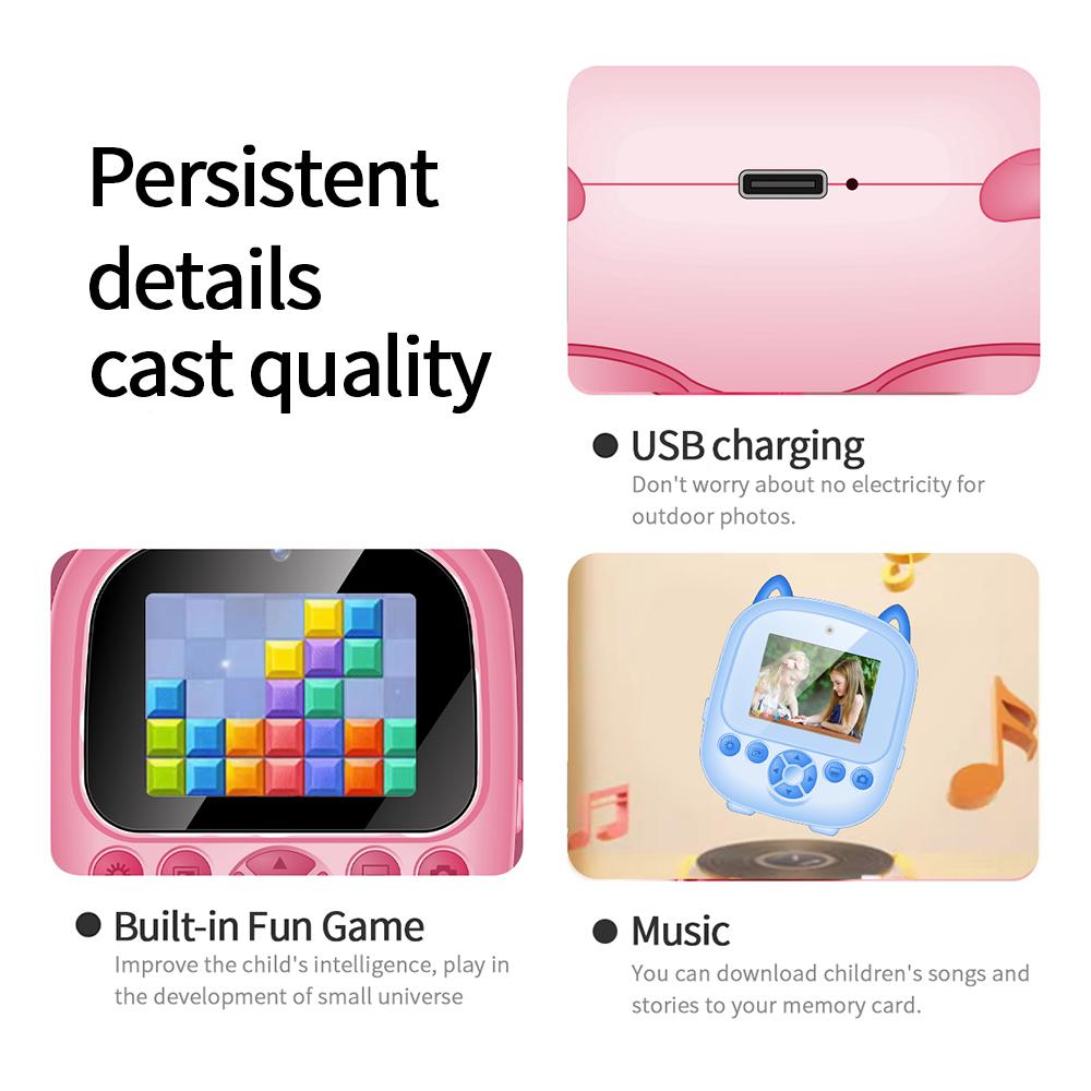 1080P Детская камера мгновенной печати Цифровая камера для детей Цифровая видеокамера Двойной объектив 2,4 дюйма IPS