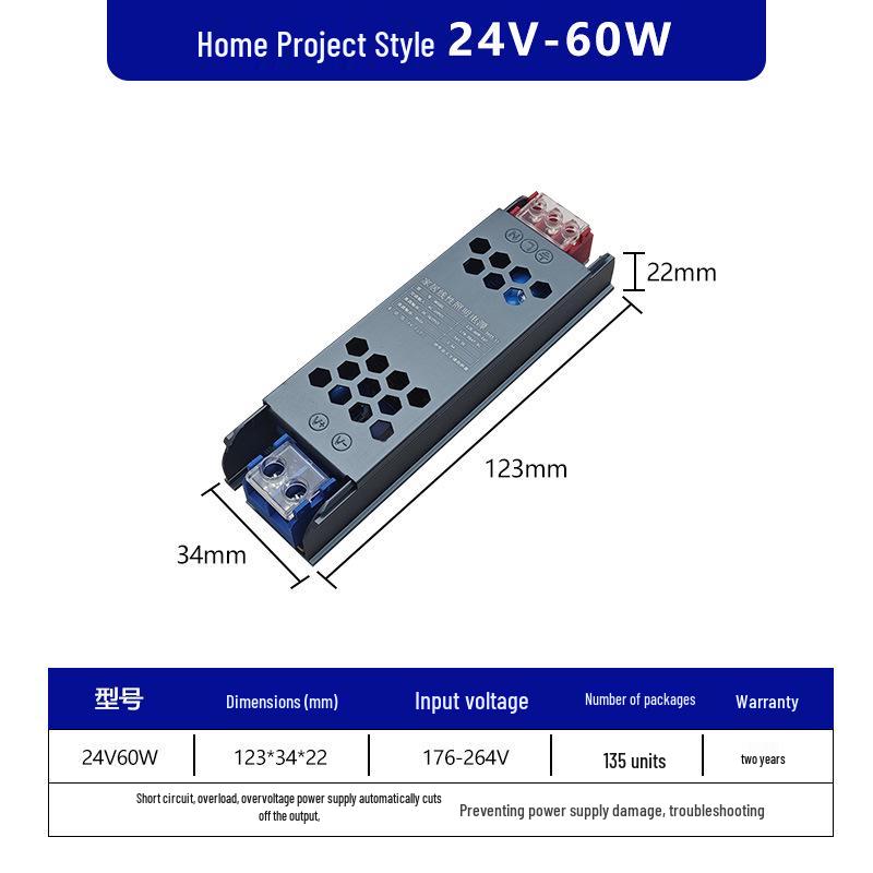 Ultra-Thin Silent Indoor Switching Power Supply, 220V to 12V/24V, 60/400W, LED Strip Driver Transformer for Light Boxes