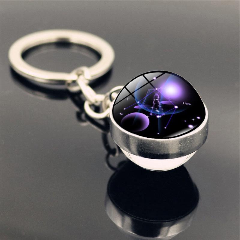 Брелок для ключей в виде стеклянного шара с изображением знака зодиака