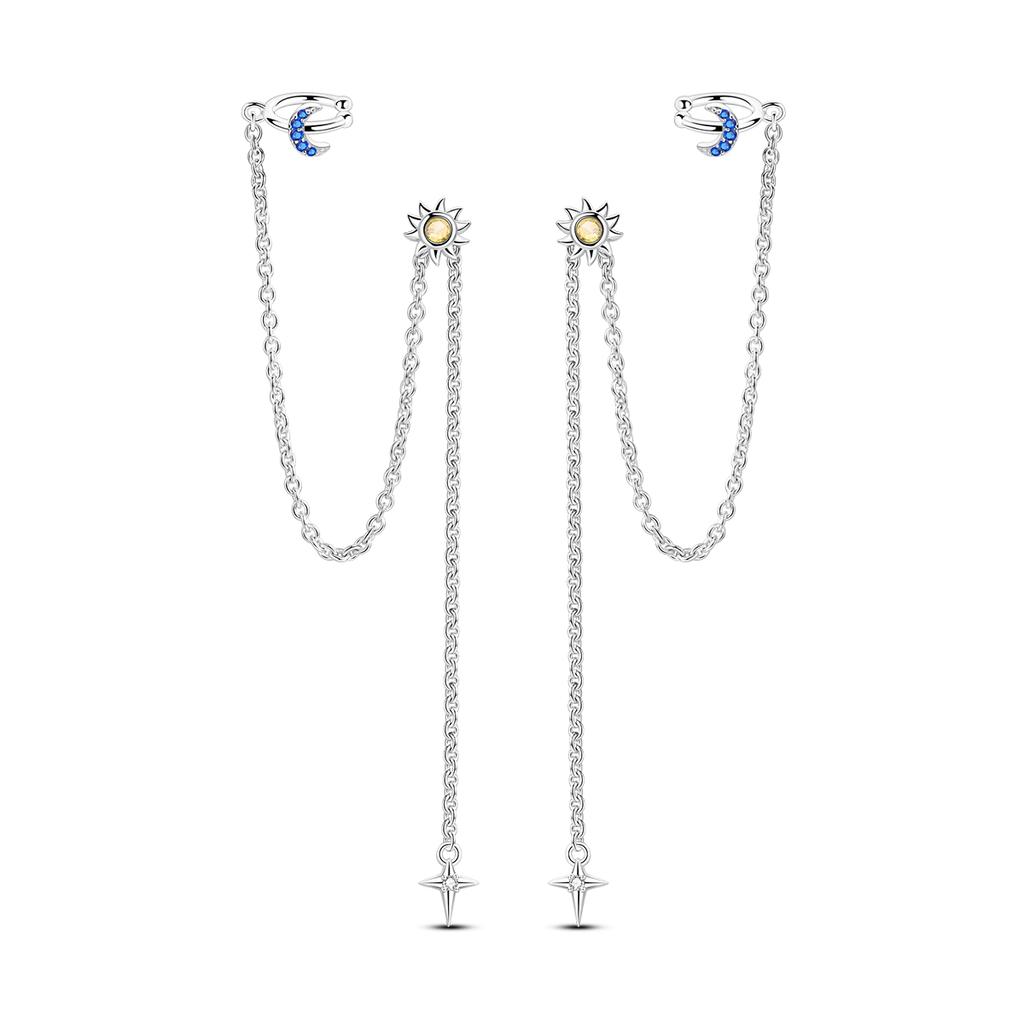 925 Silver Earring Stud For Women Moon Star Cat Design Wedding Party Jewelry Gift Handmade