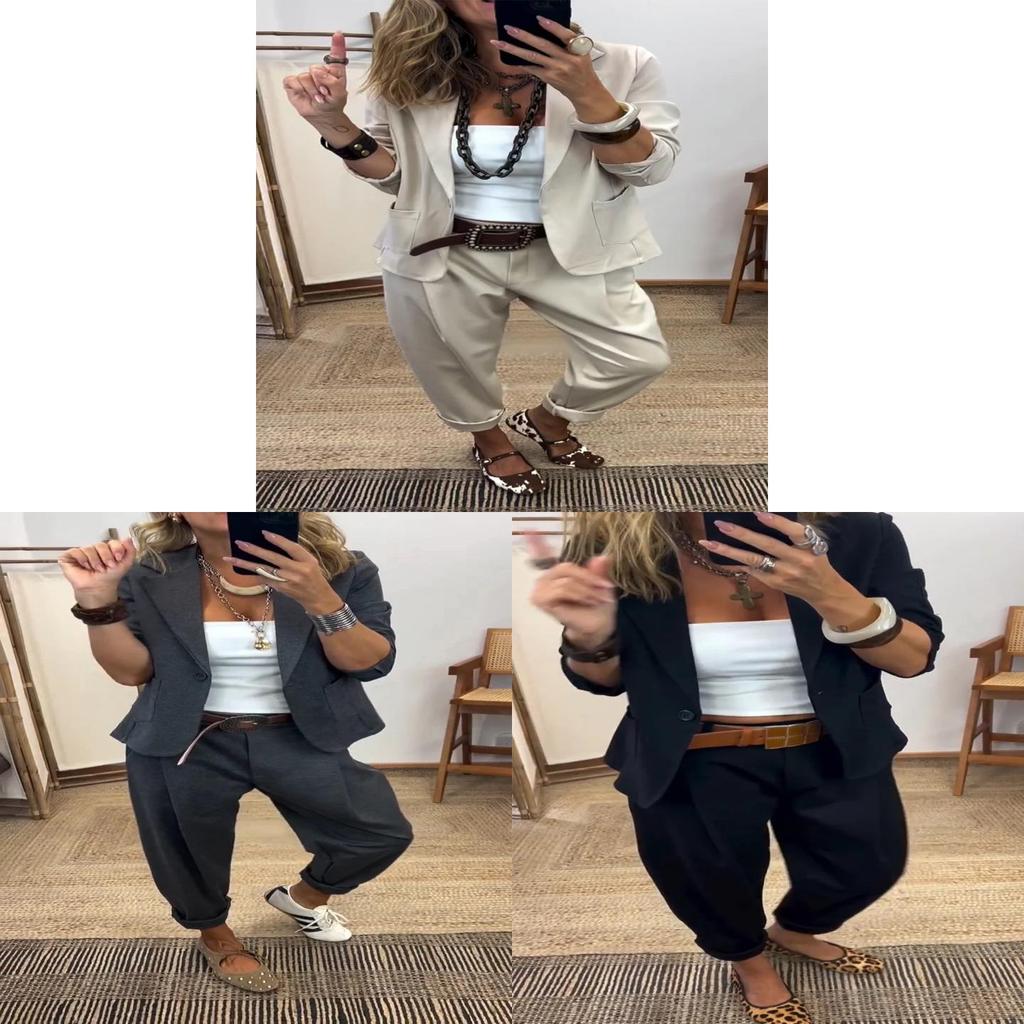 Women Spring Casual Suit Set With Blazer And Pants For Office And Daily Wear
