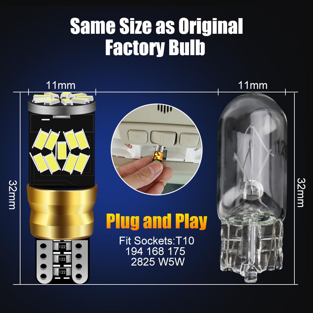 Светодиодные лампы для салона автомобиля 2шт W5W T10