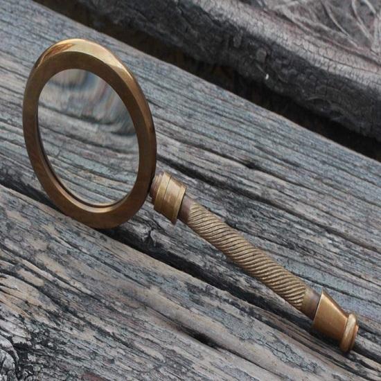 Стекло с латунной ручкой, ручное увеличительное стекло, антикварная лупа, чтение