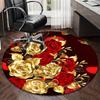 Golden Rose Wreath Design round carpet Chair cushion Round Entryway Rug, Soft Round Rugs for Living Room, Bedroom, Circle Carpet decor gifts