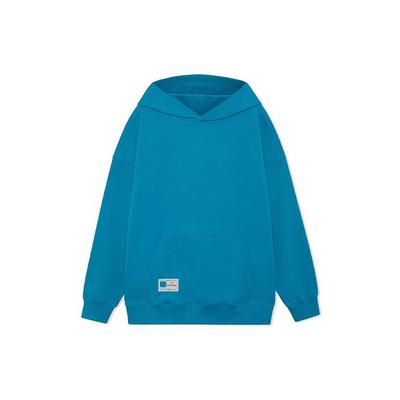 Мужские толстовки Li Ning Sports Trend Series с небольшим карманом и логотипом, однотонные, свободные, нефритово-синие AWDR869-4