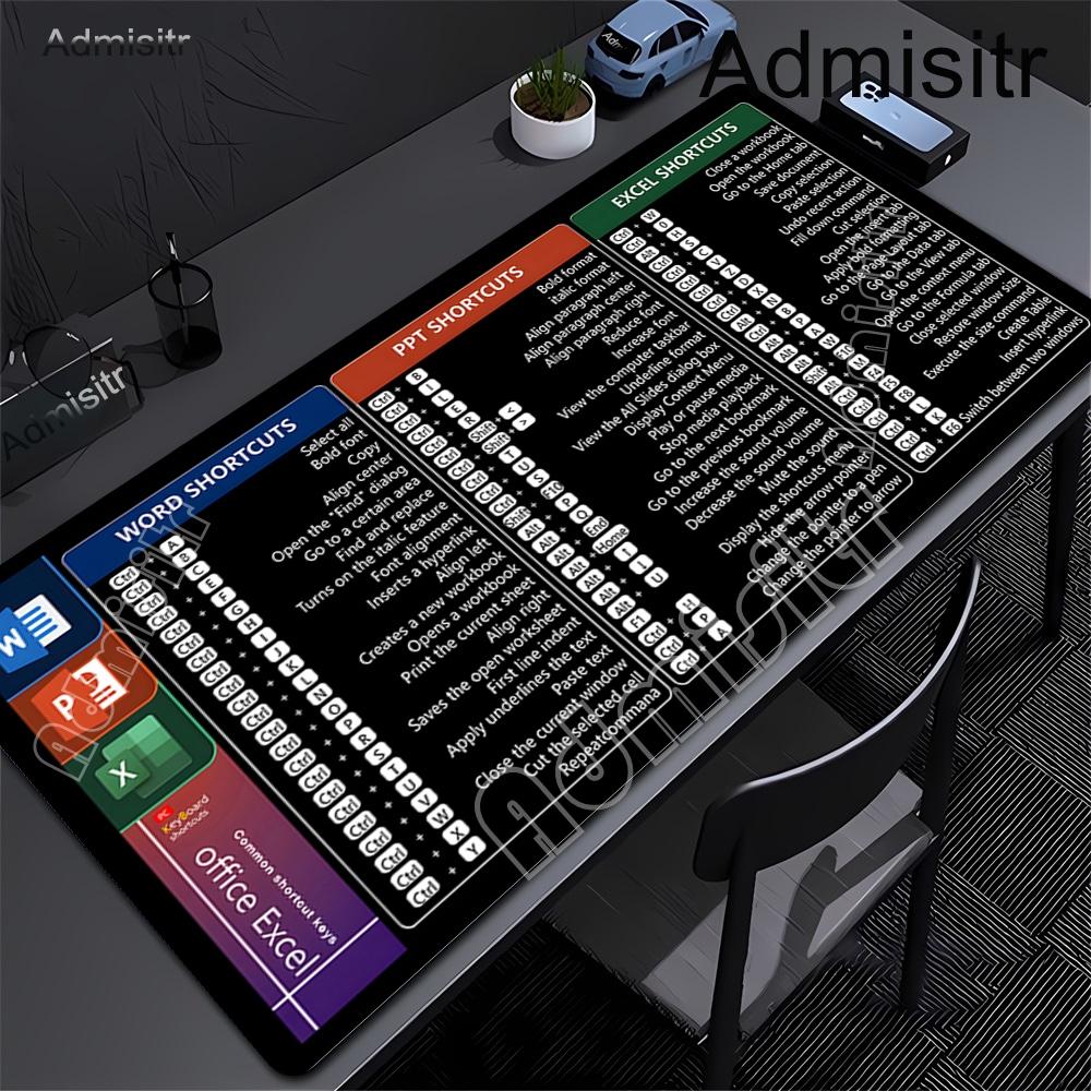 Pc Keyboard Mouse Pad Shortcut Keys Guide Mousepad Large Computer Gaming Non-Slip Rubber Base Desk Mat for Gamer Office & Home