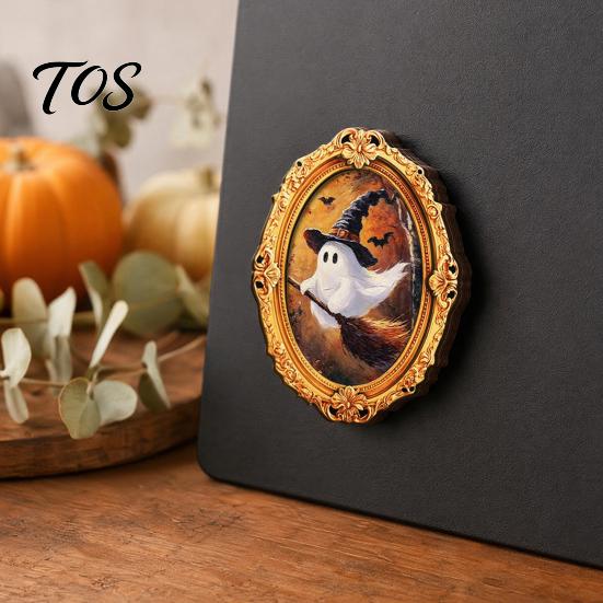 Gold Frame Halloween Decorations Vintage Ghost Fridge Magnet, Retro Refrigerator Decoration Decorative Magnets for with Strong Magnetic Adsorption