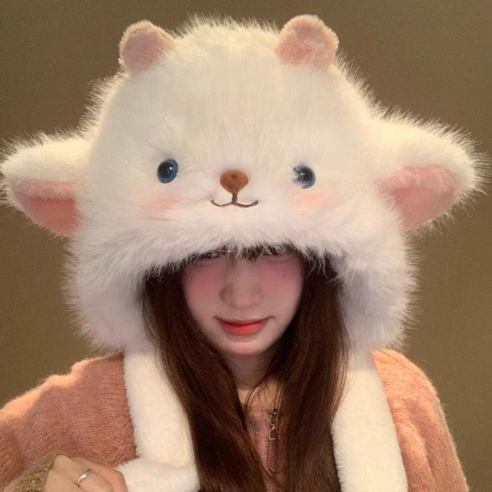 Ветрозащитная шапка-грелка для ушей из овечьей шерсти, шапка для защиты ушей от холода, милая зимняя плюшевая шапка на каждый день