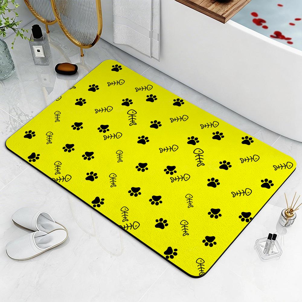 Pattern D-Dog Paw Prints Floor Mat Eco Diatomite Antibacterial Odor-Resistant Floor Mat & Drain Pad for Kitchen & Bathroom