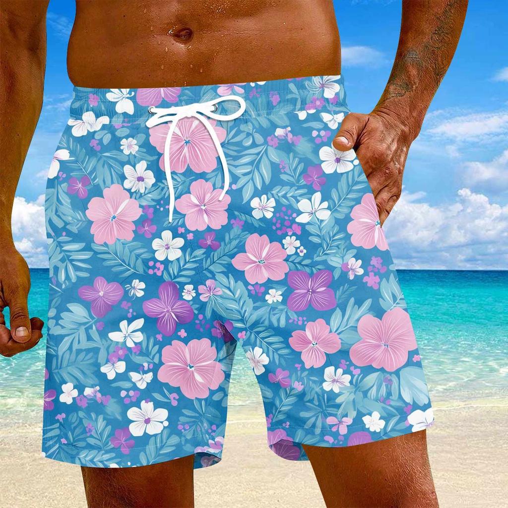 Men's Fashion Hawaiian Print Elastic-Waisted Casual Yoga Pants Beach Shorts