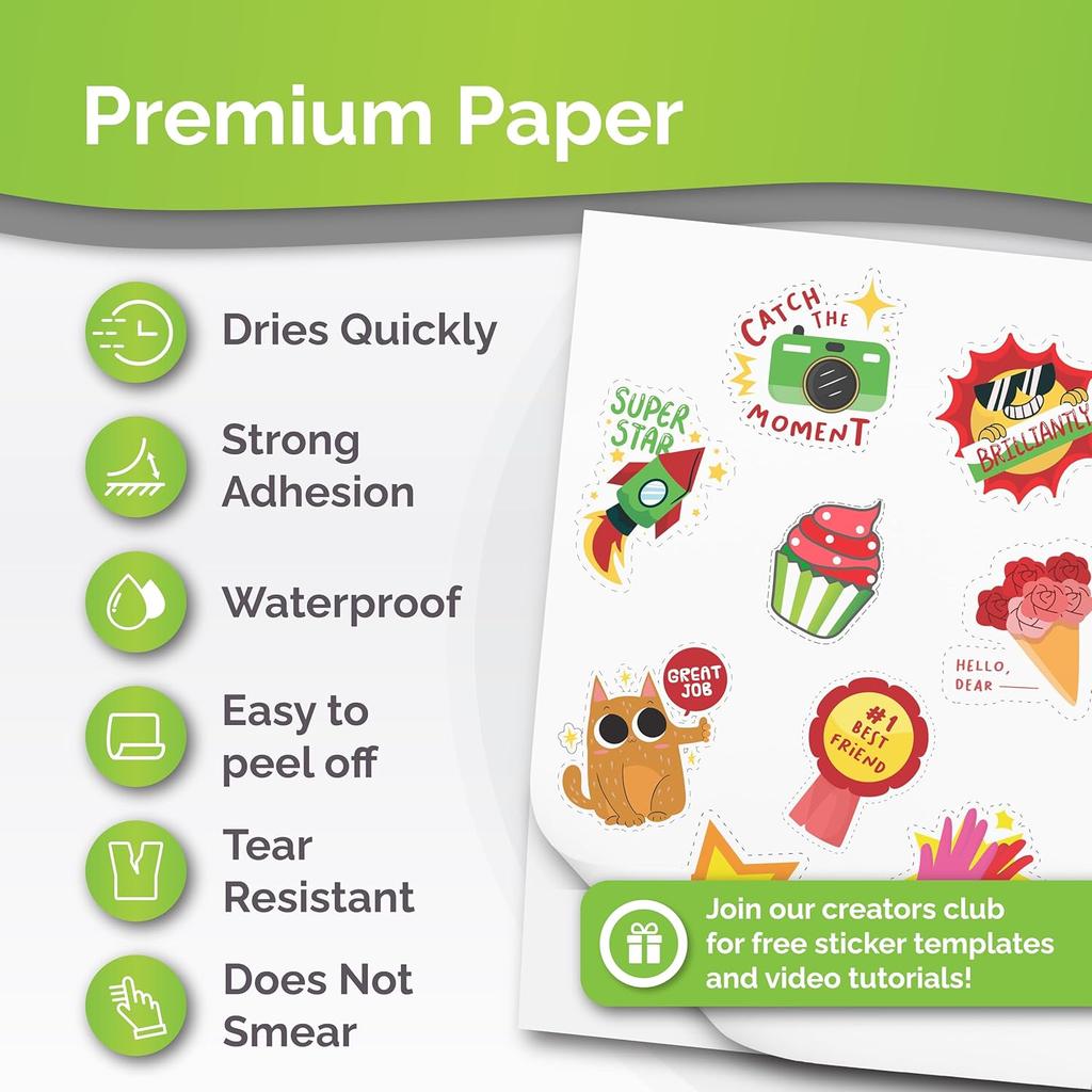 Премиальная самоклеящаяся виниловая бумага для печати на струйном принтере - 34 листа Самоклеящиеся листы Матовый белый Водонепроницаемый, Быстро сохнет Яркие цвета, Держится