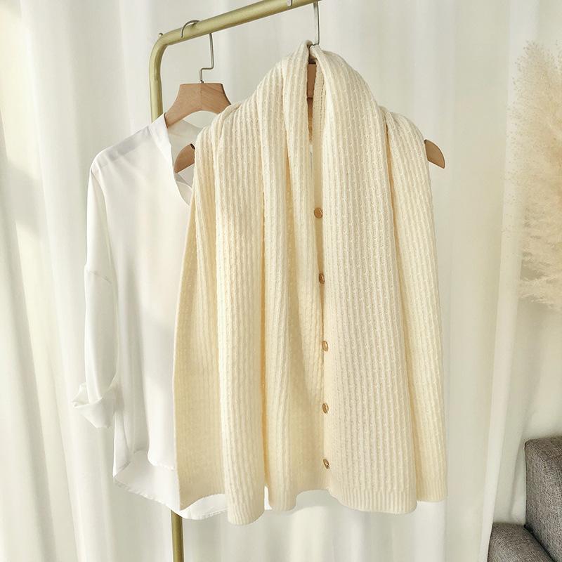 New Spring Women'S Knitted Scarf Shawls Knit Pashmina With Button Vest Solid Cashmere Shawl Wraps Bufandas Mujer Ponchos Cape