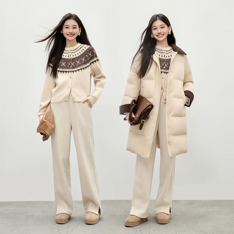 Qiushui Yiren Winter Plush-Lined Flared Slit Casual Pants