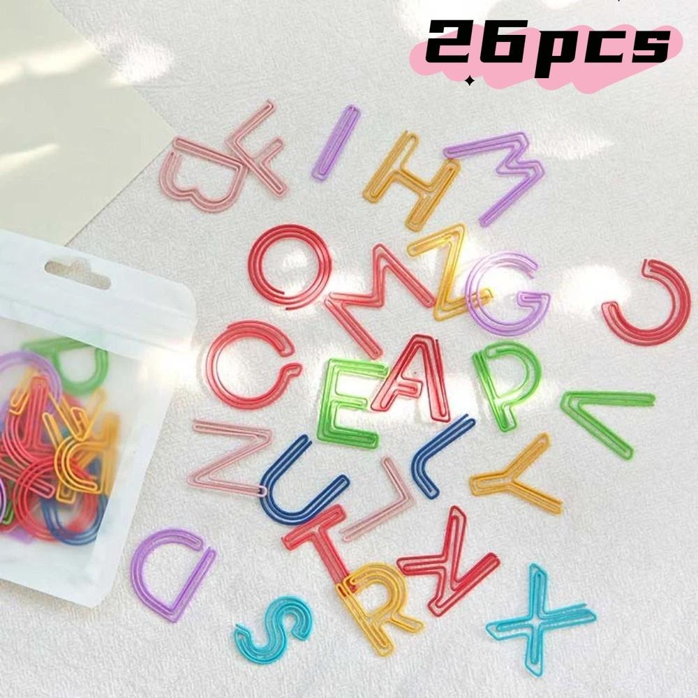 26pcs Hollow Letter Paper Clips Bookmark Photo Tickets Holder Colorful Paper Clamps School