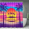 Coconut Tree Decorative Shower Curtain Bathroom Set - Machine Washable, With 12 Hooks, Including Toilet Seat Cover And Bathtub