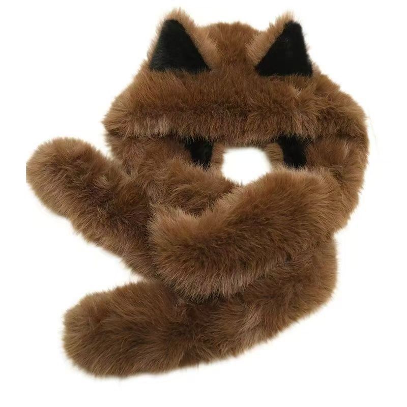Утолщенные плюшевые лисьи ушки, шапка, шарф, интегрированная защита от холода и теплая защита шеи осенью и зимой, подчеркивающие маленькое лицо
