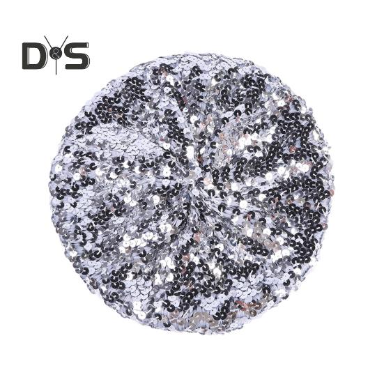 Sequin Beret for Women Sparkling Stage Effect No Brim Flat Top Solid Color Parties Performances Headwear Lady Cap