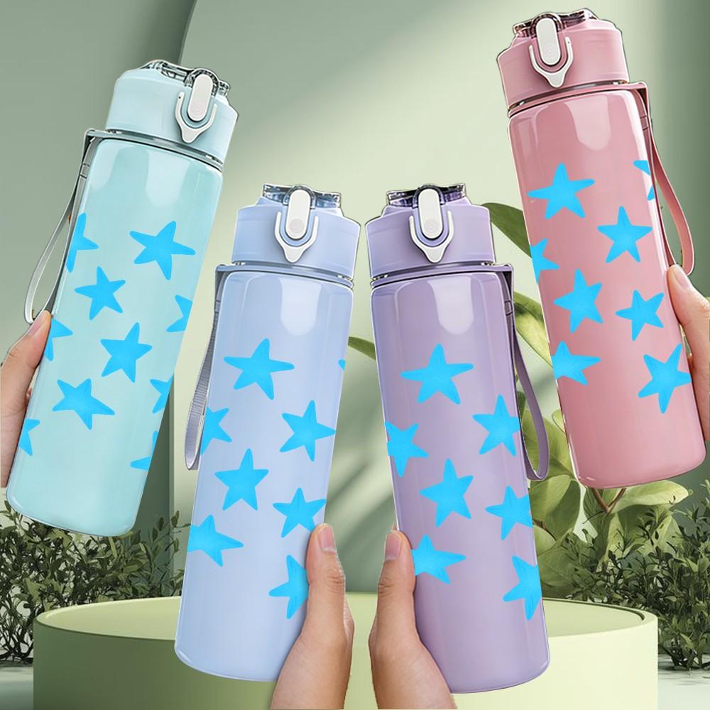 1PC Light Blue Five Point Star Repeat 750ml Color Plastic Sports Water Bottle Leakproof Flip Straw Lid Suitable for Sports Office Home Use
