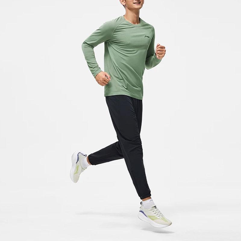 Li Ning Running Series однотонная теплая футболка с длинными рукавами и рукавами-фонариками, мужские топы серо-зеленого цвета ATLT077-2