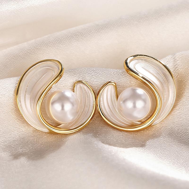 Xiaomi Huitan Novel White Enamel Textured Gold Color Stud Earrings for Women Aesthetic Imitation Pearl Wedding Engagement Jewelry Gift