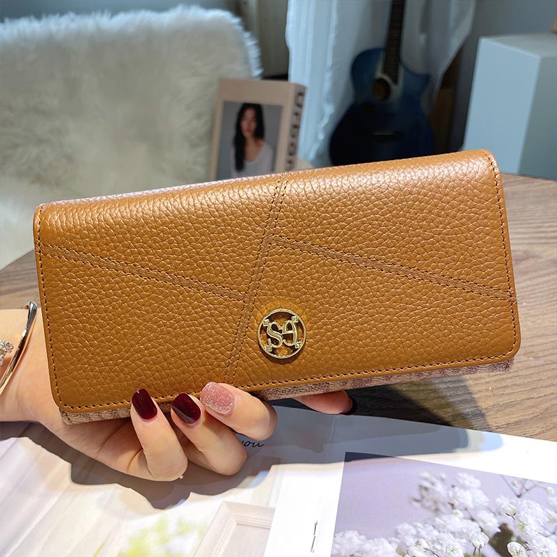 2025 настоящие кожаные женские кошельки превосходный длинный кошелек из коровьей кожи модный клатч в стиле пэчворк кошелек с буквенным принтом женский бумажник