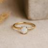 Fire Opal Bridal  Jewelry, Minimalist Solitaire Ring, Yellow Gold Plated Silver, Simple Birthday Gift for Her