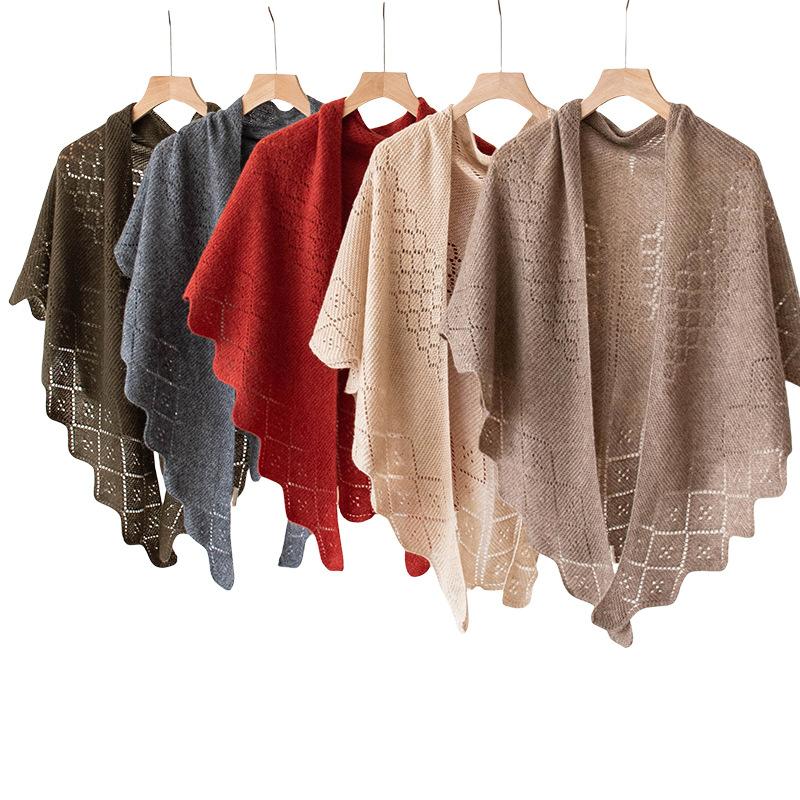 Pure Cashmere Scarf and Shawl High End Outerwear Women's Thin Knitted French Hollow Triangle Scarf Scarf and Shawl