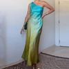 Women Elegant Gradient Long Dress Fashion One Shoulder Sleeveless Party Dresses Sexy Tie-dye Backless Evening Gown