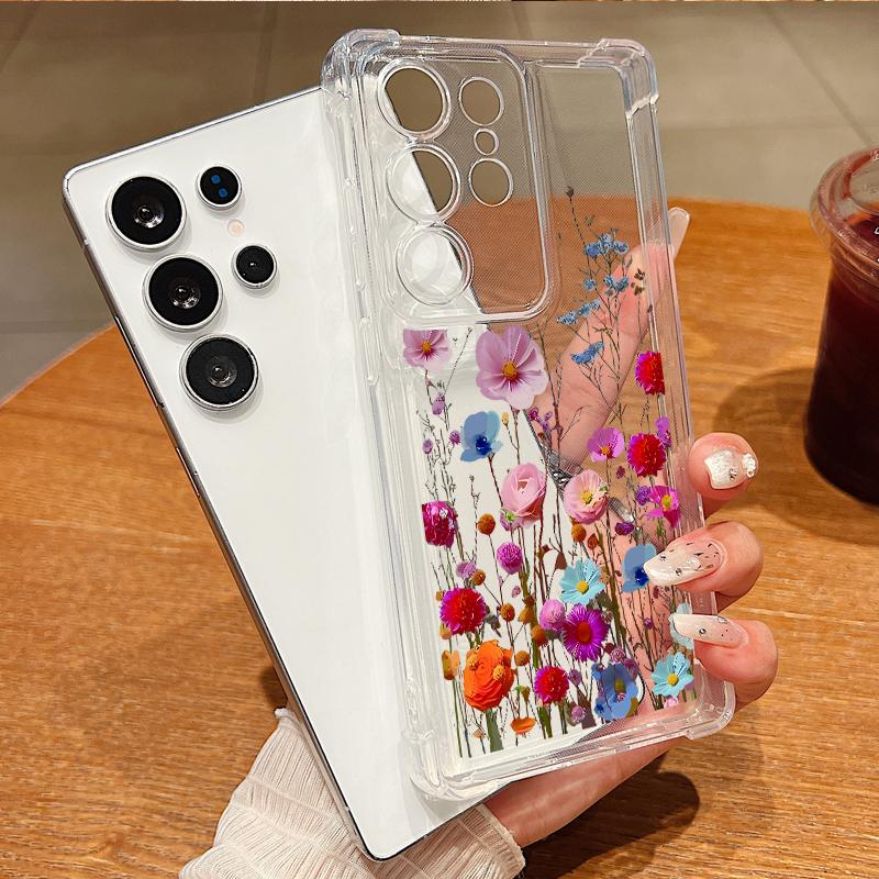 Прозрачный чехол для Samsung Galaxy S25 Edge S24 S25 S23 Ultra S22 Plus S24 FE A56 A16 A55 A54 A15 A36, красочный цветочный чехол из ТПУ для телефона