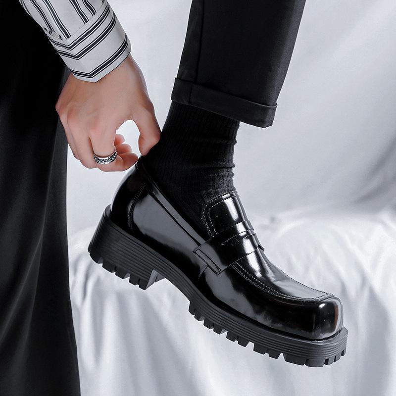 Мужские уличные лоферы в Корейском стиле в стиле Харадзюку, деловые повседневные кожаные свадебные лоферы на толстой платформе, мужская кожаная обувь, мужская обувь