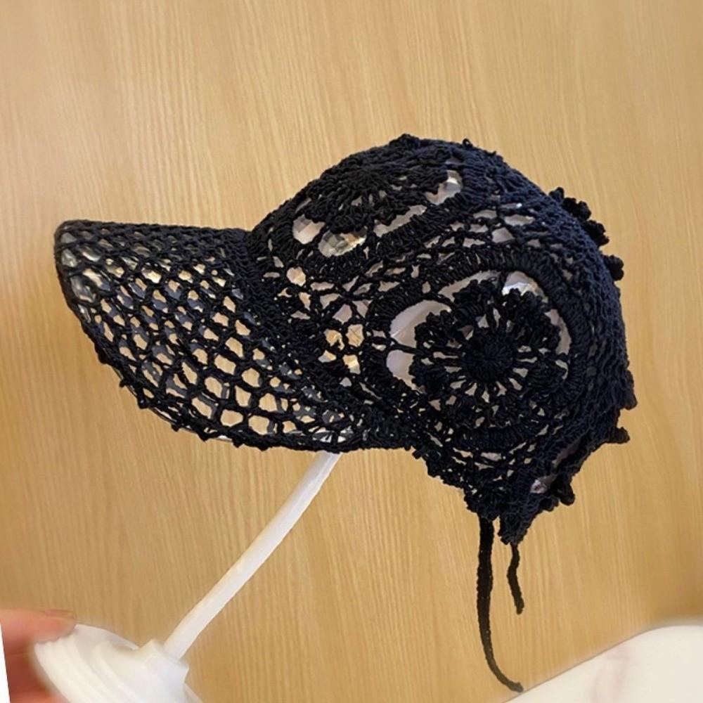 Floral Lace Sun Hat Adjustable Mesh Peaked Cap Casual Crochet Baseball Cap Travel
