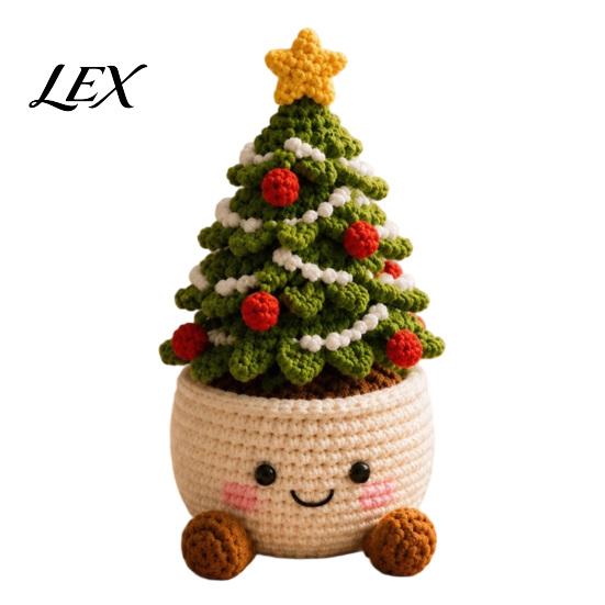 Handcrafted Wool Flower Pots Simulated Crochet Christmas Potted Decor, Knitted Mini Artificial Tree Holiday Gift Ideas for Family Ornament,